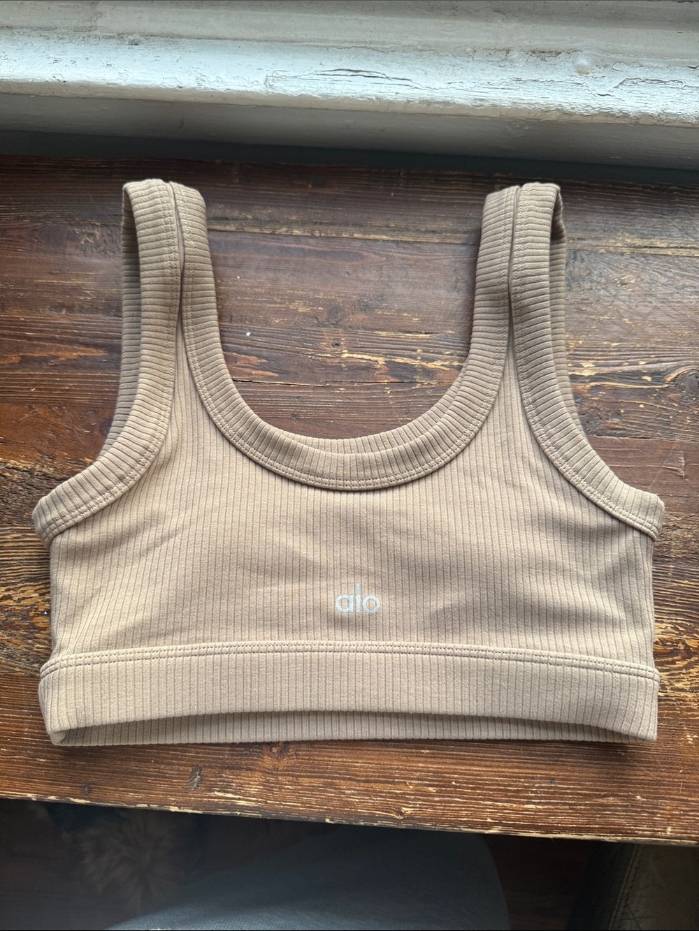 ALO Yoga Kids Ribbed Crop Tank in Tan